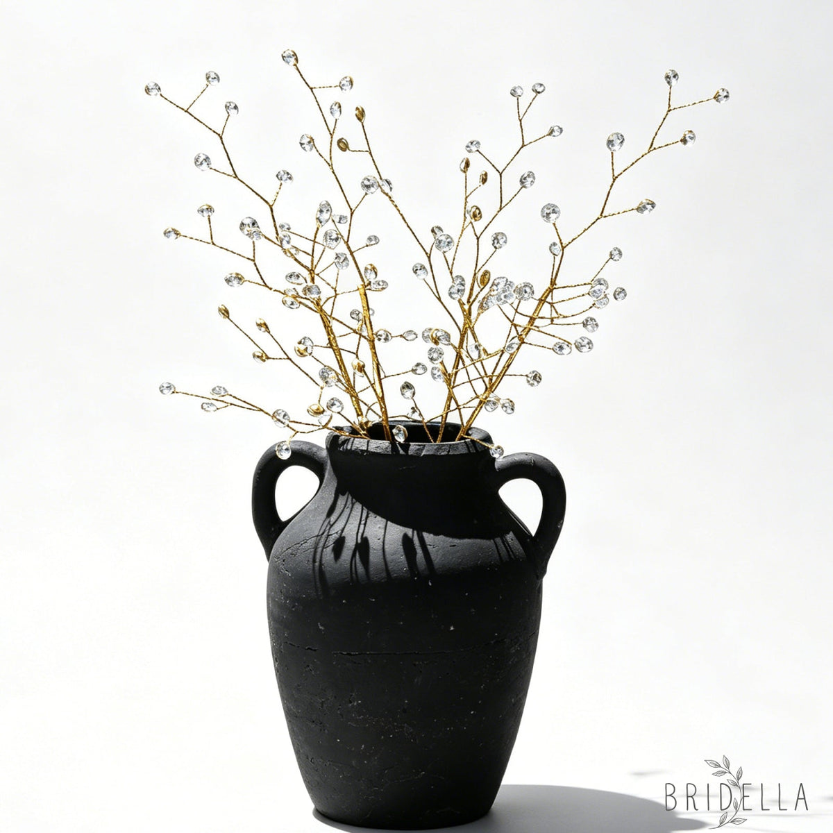 Handmade Gold Wire Crystal Bead Branch Artificial Clear Rhinestone Floral Stem K111 - silver