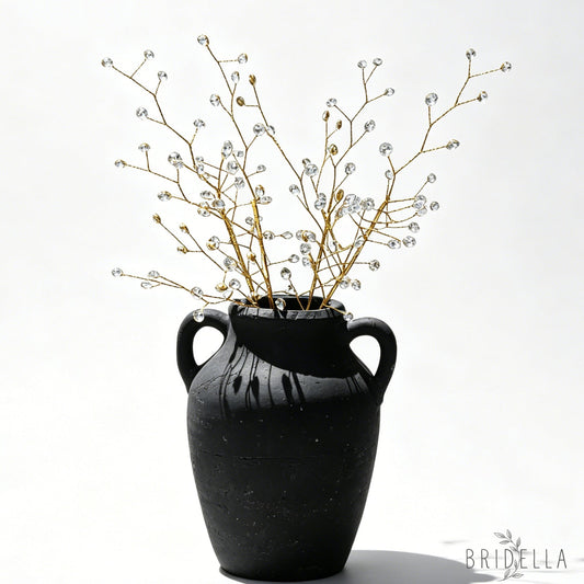 Handmade Gold Wire Crystal Bead Branch Artificial Clear Rhinestone Floral Stem K111 - silver
