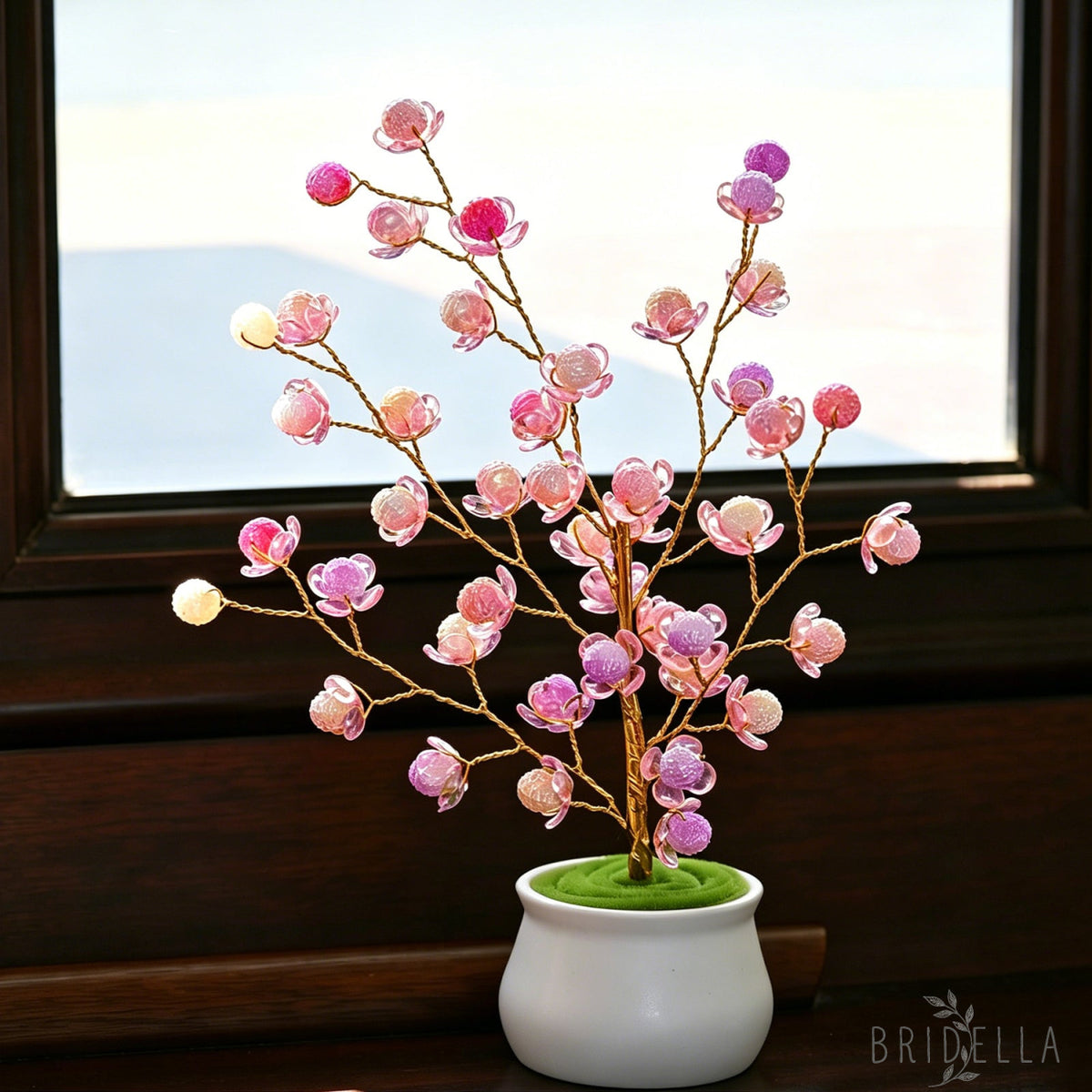 Handmade Pink Crystal Bud Tree L31 - Pink