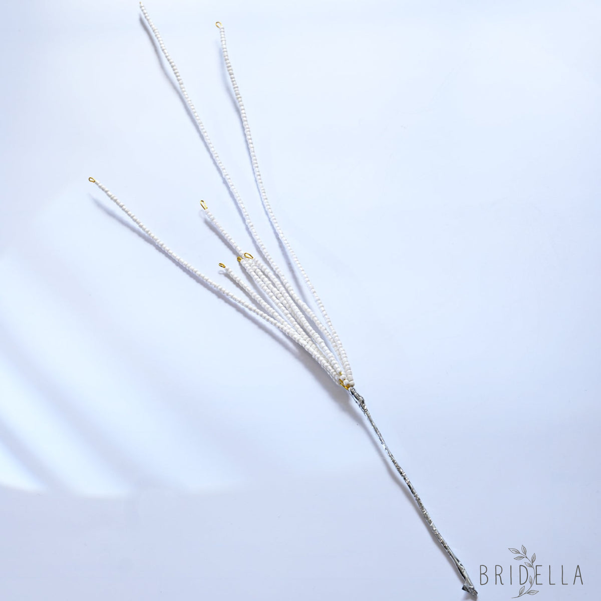 Handmade White Beaded Firework Branch Picks K192 - White