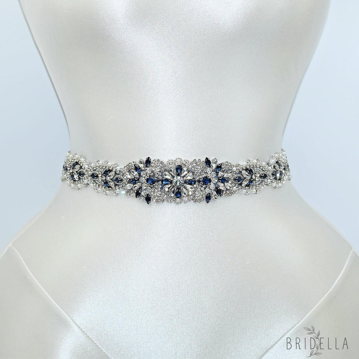 Ink Blue Rhinestone Pearl Bridal Sash Wedding Dress Belt – Bridella BS119ML - ink blue - Belts