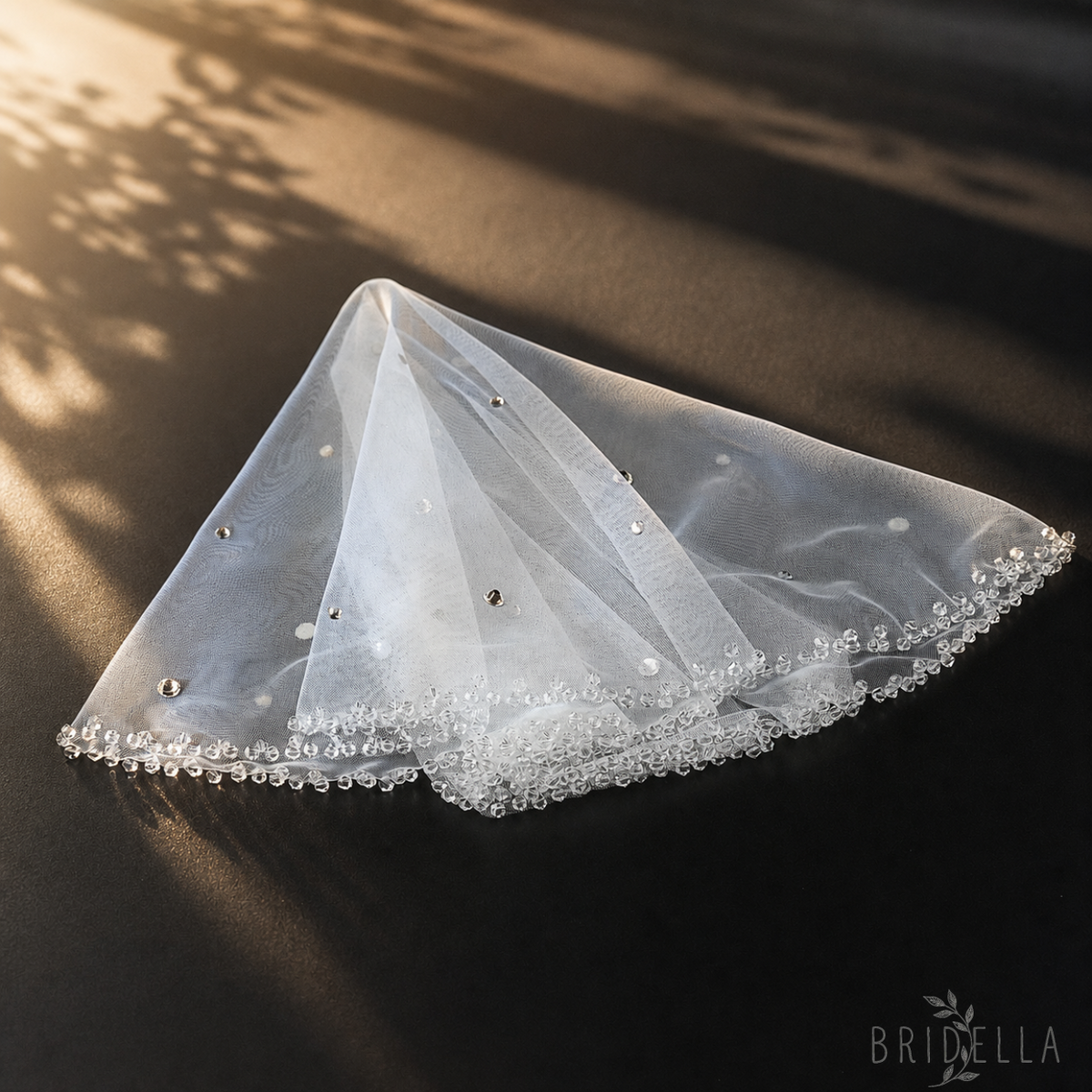 Ivory Crystal Beaded Bridal Blusher Veil Rhinestone Birdcage Wedding Veil - Bridella BMA10-I - Ivory