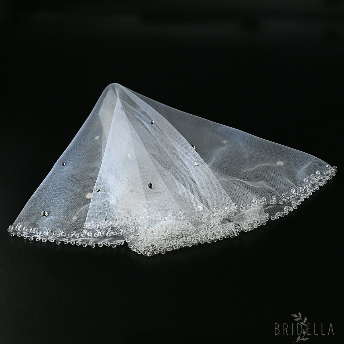 Ivory Crystal Beaded Bridal Blusher Veil Rhinestone Birdcage Wedding Veil - Bridella BMA10-I - Ivory