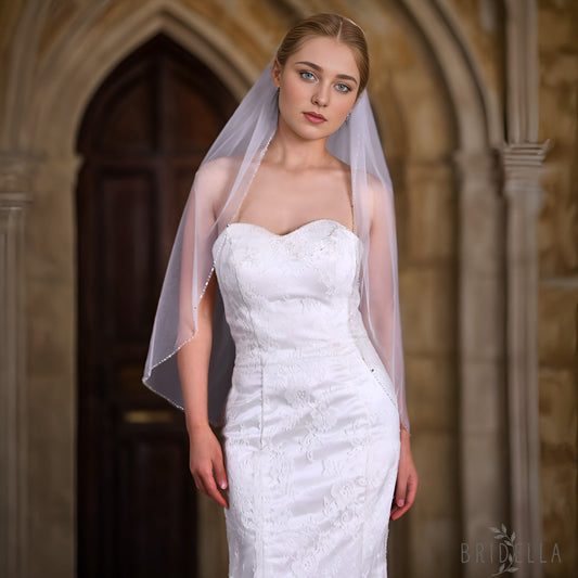 V31-I ivory mesh crystal veil