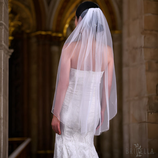 V31-I ivory mesh crystal veil
