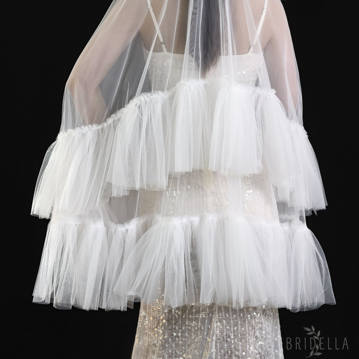 Ivory Fluffy Minimalism Two layer Bridal veil - Bridal Veil