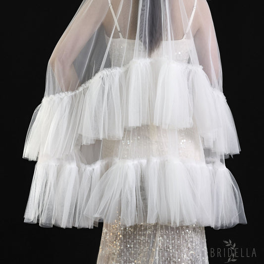 Ivory Fluffy Minimalism Two layer Bridal veil - Bridal Veil