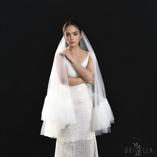 Ivory Fluffy Minimalism Two layer Bridal veil - Bridal Veil