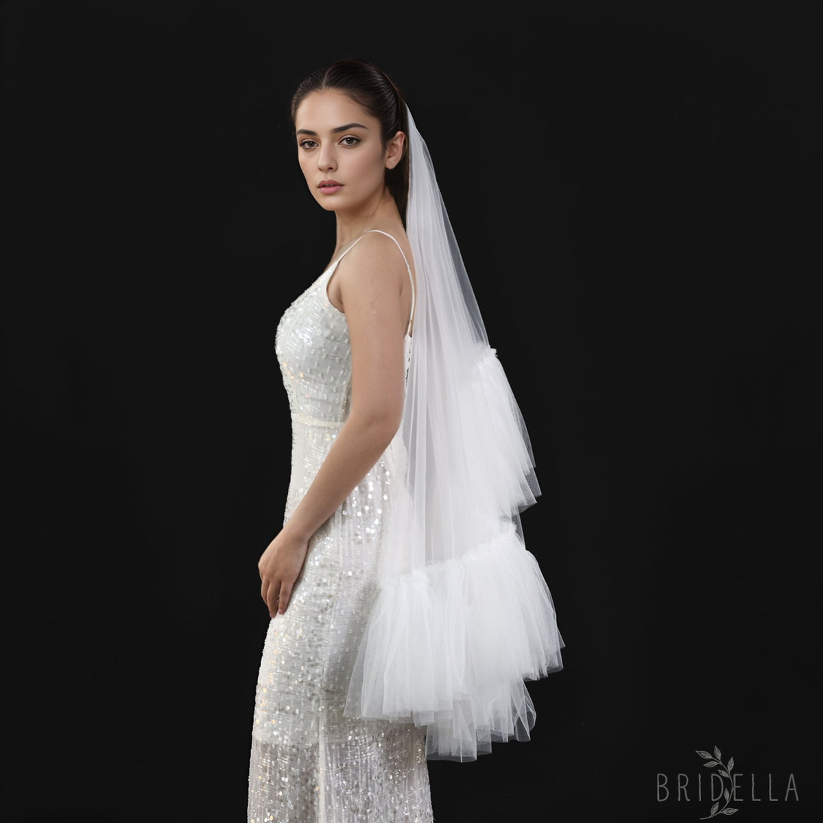 Ivory Fluffy Minimalism Two layer Bridal veil - Bridal Veil
