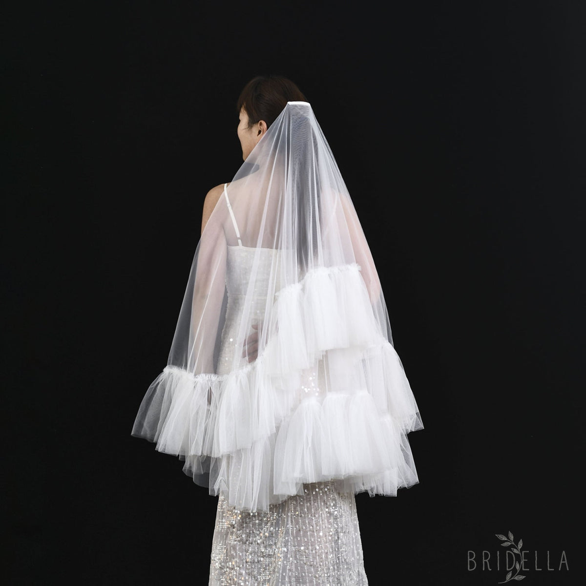 Ivory Fluffy Minimalism Two layer Bridal veil - Bridal Veil