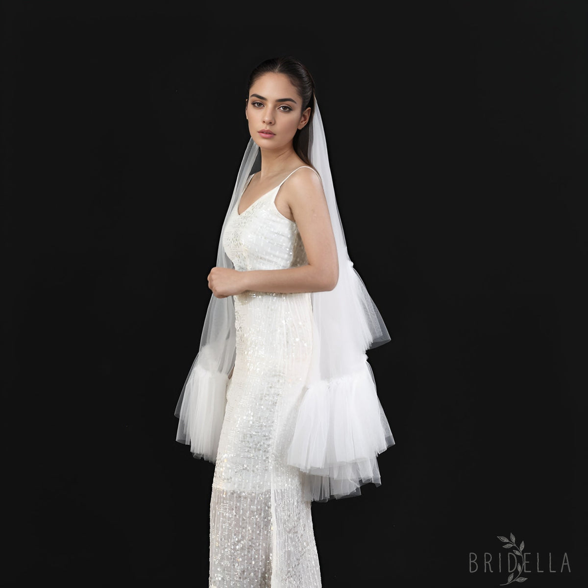 Ivory Fluffy Minimalism Two layer Bridal veil - Bridal Veil