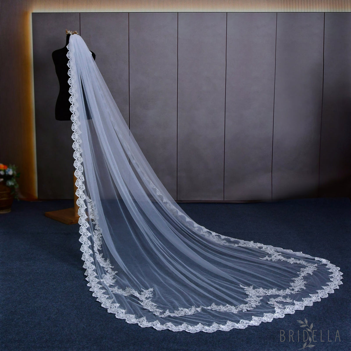 V110-I white lace mesh veil