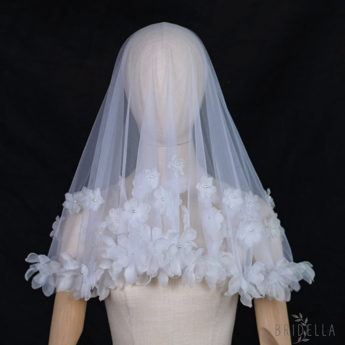 Ivory Mesh Bridal Veil One Layer for Wedding - Bridella V230-I - Floral - Veil
