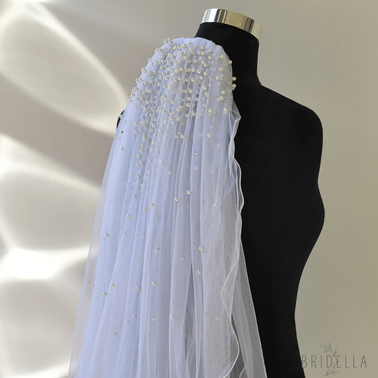 M32-W ivory pearl mesh veil