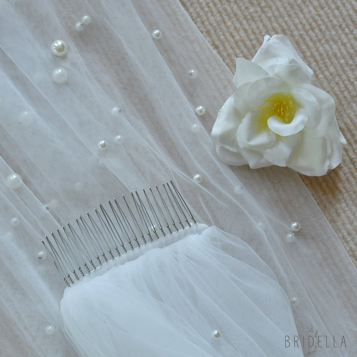 V176-IY1 ivory pearl mesh hair comb