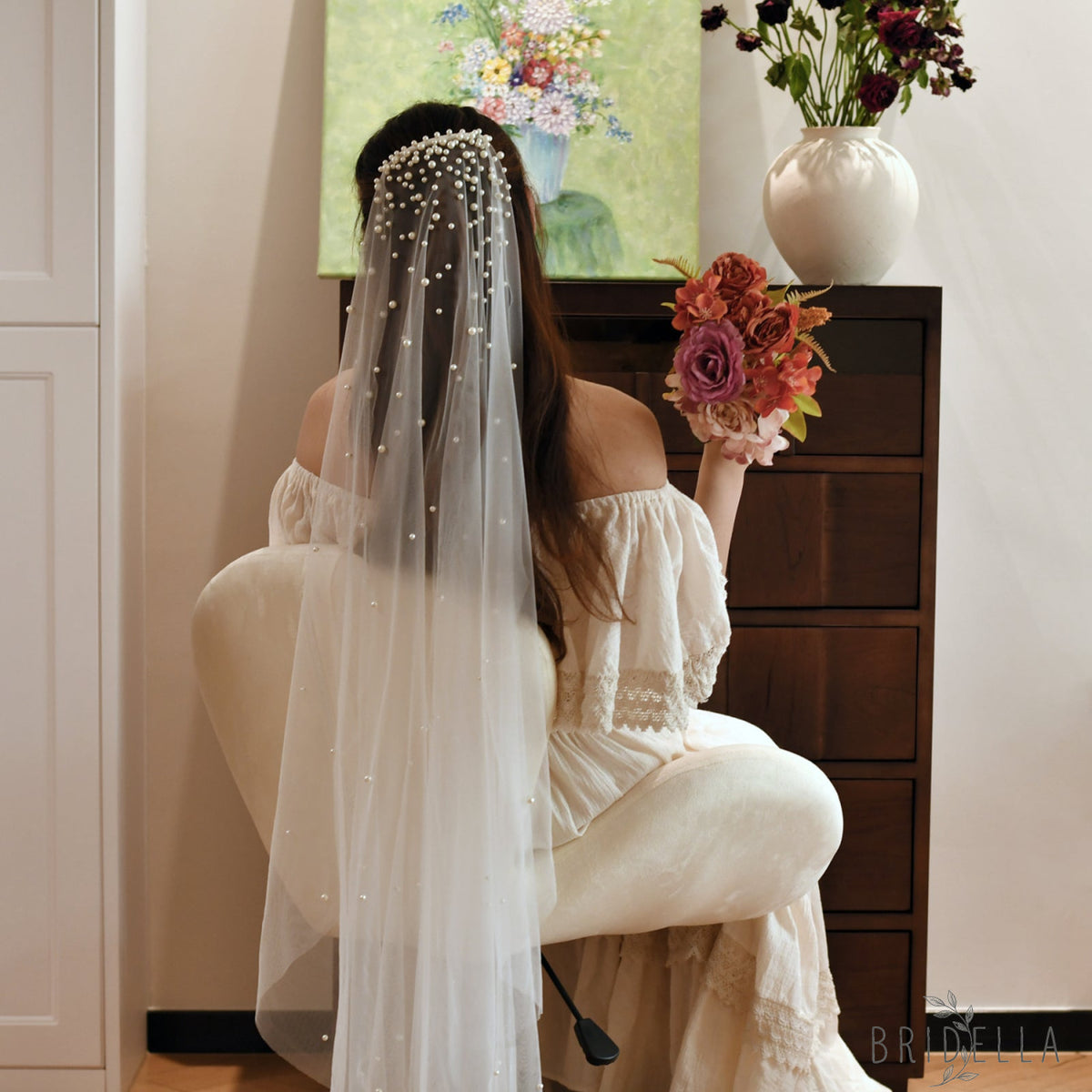 V180-IY1 ivory pearl mesh hair comb