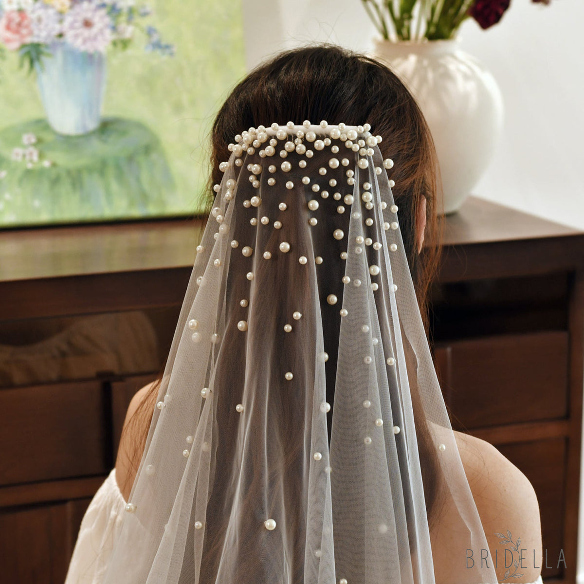 V180-IY1 ivory pearl mesh hair comb