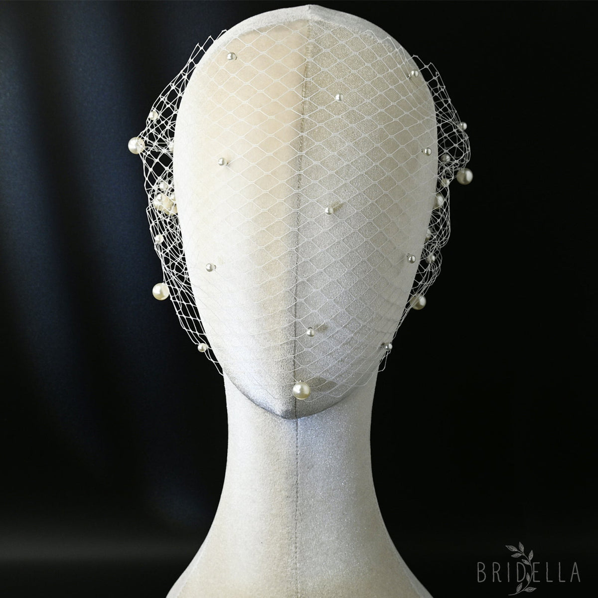 Ivory Pearl Mesh Bridal Hair Comb Veil - Bridella BVA05 - Ivory - face veil