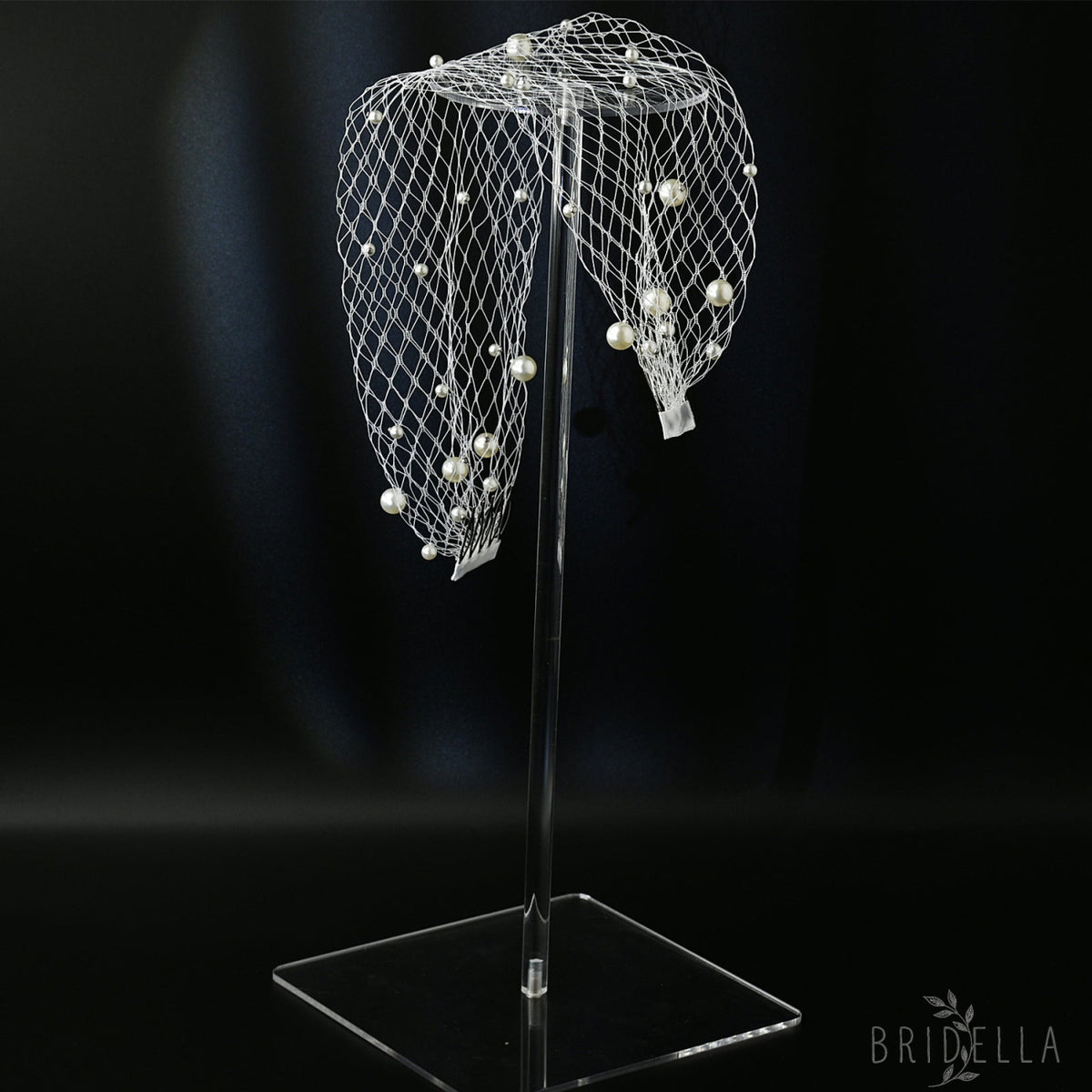 Ivory Pearl Mesh Bridal Hair Comb Veil - Bridella BVA05 - Ivory - face veil