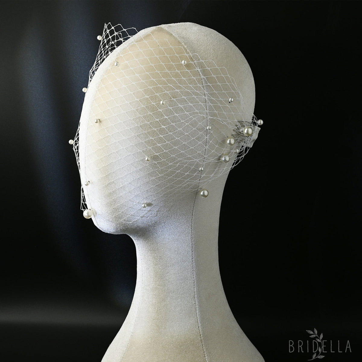 Ivory Pearl Mesh Bridal Hair Comb Veil - Bridella BVA05 - Ivory - face veil