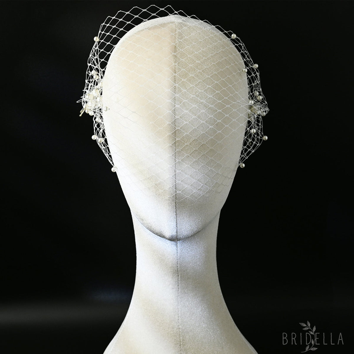 Ivory Pearl Mesh Bridal Headband Wedding Hairpiece - Bridella BMA08 - face veil