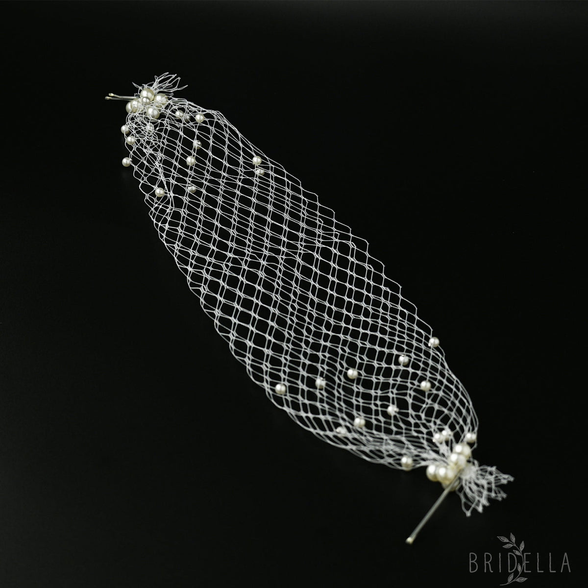 Ivory Pearl Mesh Bridal Headband Wedding Hairpiece - Bridella BMA08 - face veil