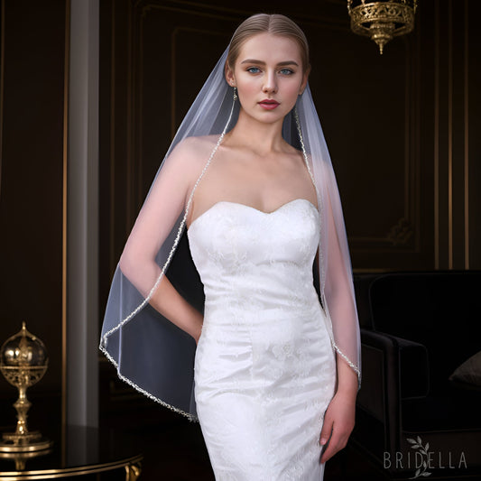 V32-I ivory pearl mesh veil