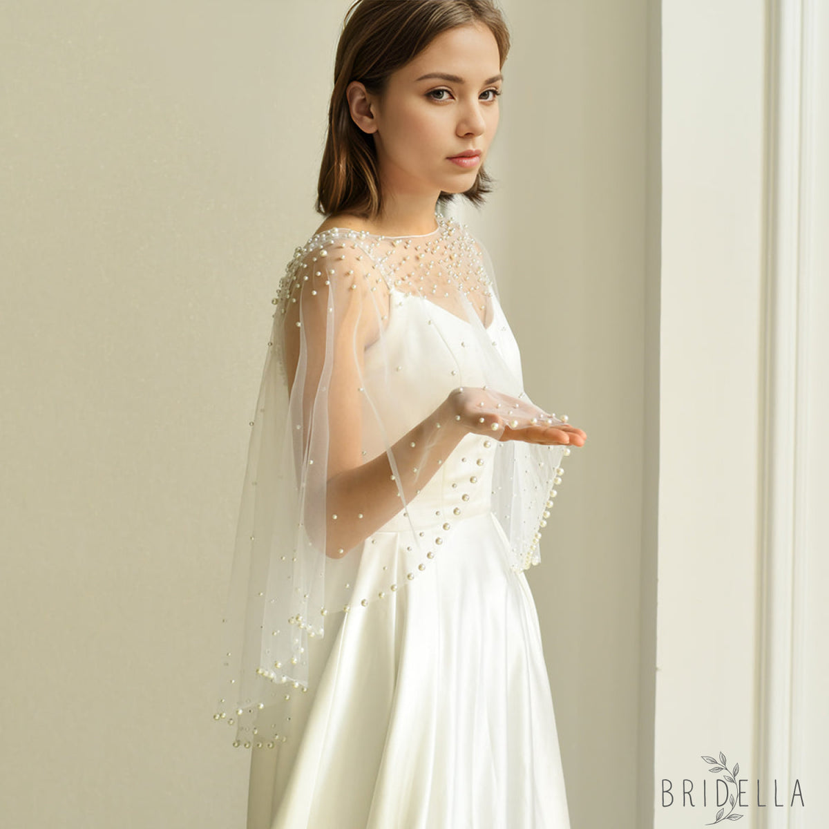 MG30-I ivory pearl mesh shawl