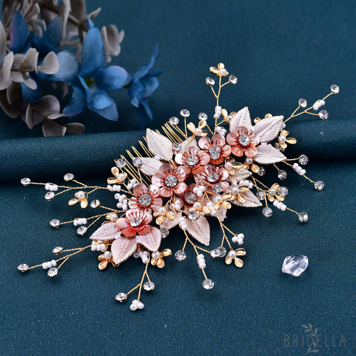 BHP358-G ivory rhinestone pearl hair comb