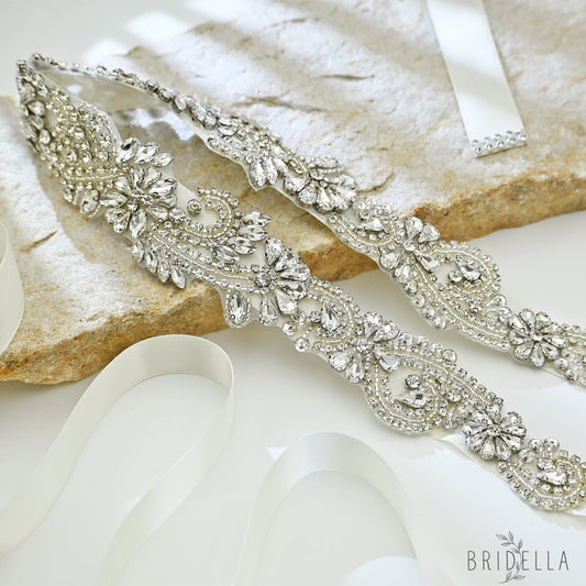 Ivory Rhinestone Bridal Sash Wedding Dress Belt – Bridella BS106 - Ivory - Belts