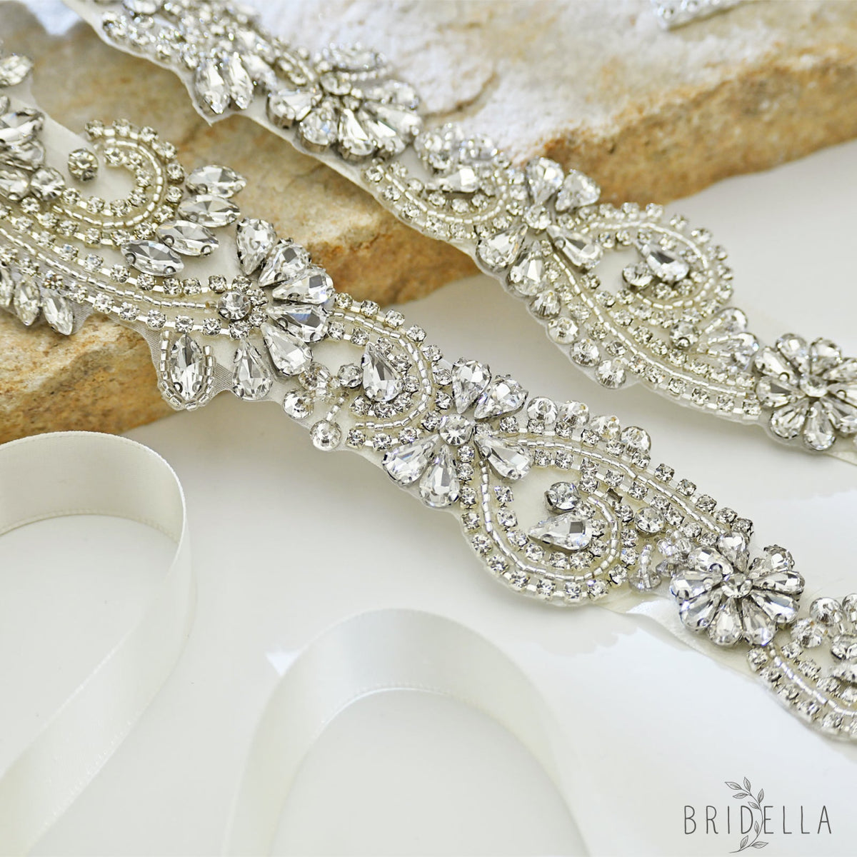 Ivory Rhinestone Bridal Sash Wedding Dress Belt – Bridella BS106 - Ivory - Belts