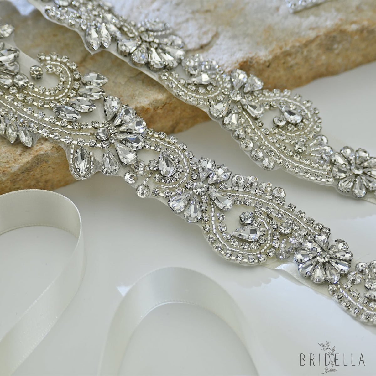 Ivory Rhinestone Bridal Sash Wedding Dress Belt – Bridella BS106 - Ivory - Belts