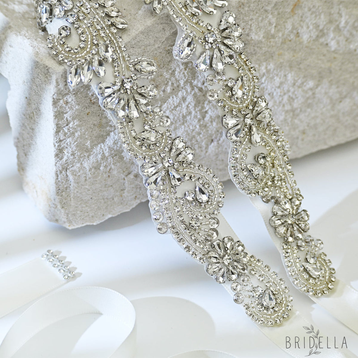 Ivory Rhinestone Bridal Sash Wedding Dress Belt – Bridella BS106 - Ivory - Belts