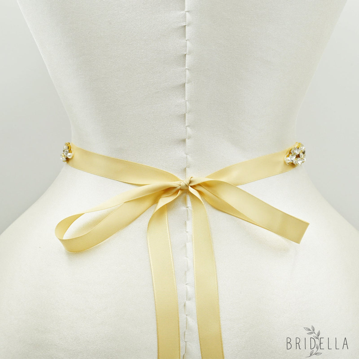 Ivory Rhinestone Bridal Sash Wedding Dress Belt – Bridella BS131-G - Gold - Belts