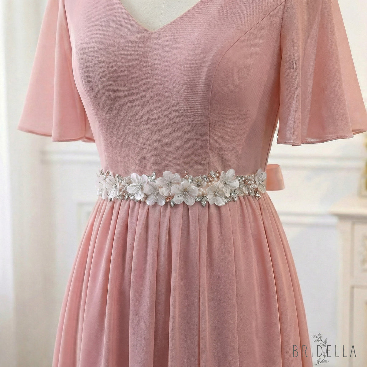 Ivory Rhinestone & Flower Belt - Blets
