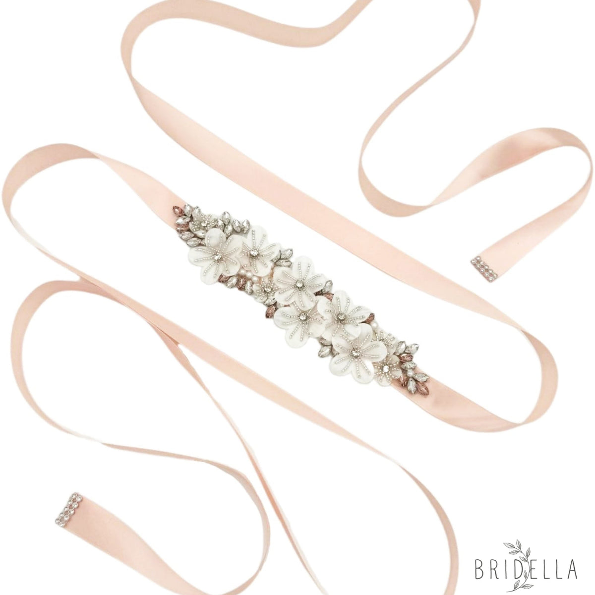 Ivory Rhinestone & Flower Belt - Blets