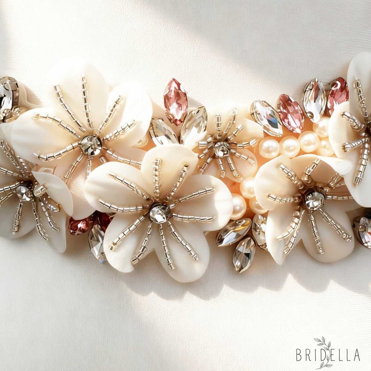 Ivory Rhinestone & Flower Belt - Blets