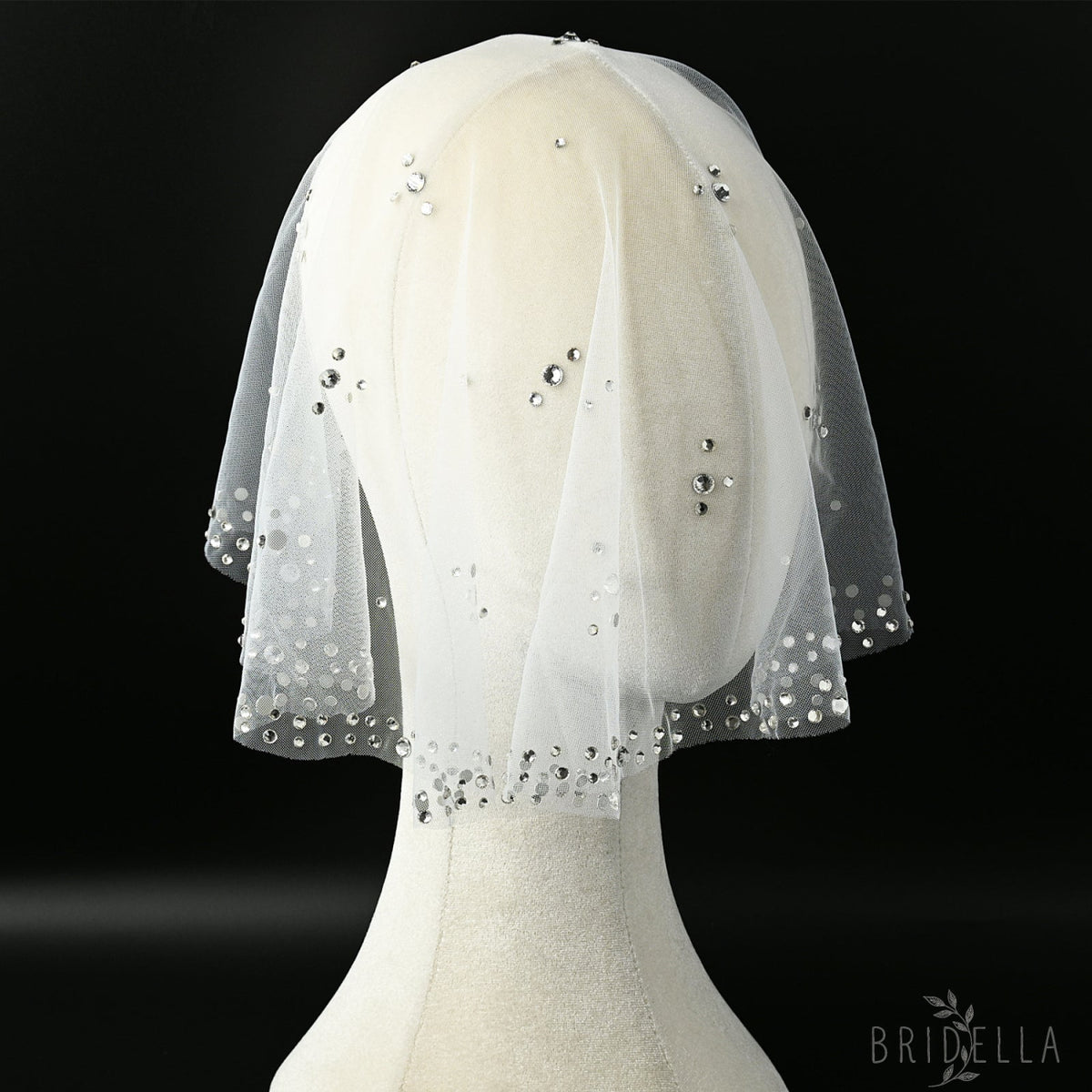 Ivory Rhinestone Mesh Bridal Face Veil Blusher Veil - Bridella BMA14-W - face veil
