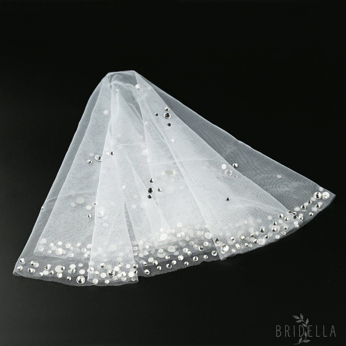 Ivory Rhinestone Mesh Bridal Face Veil Blusher Veil - Bridella BMA14-W - face veil
