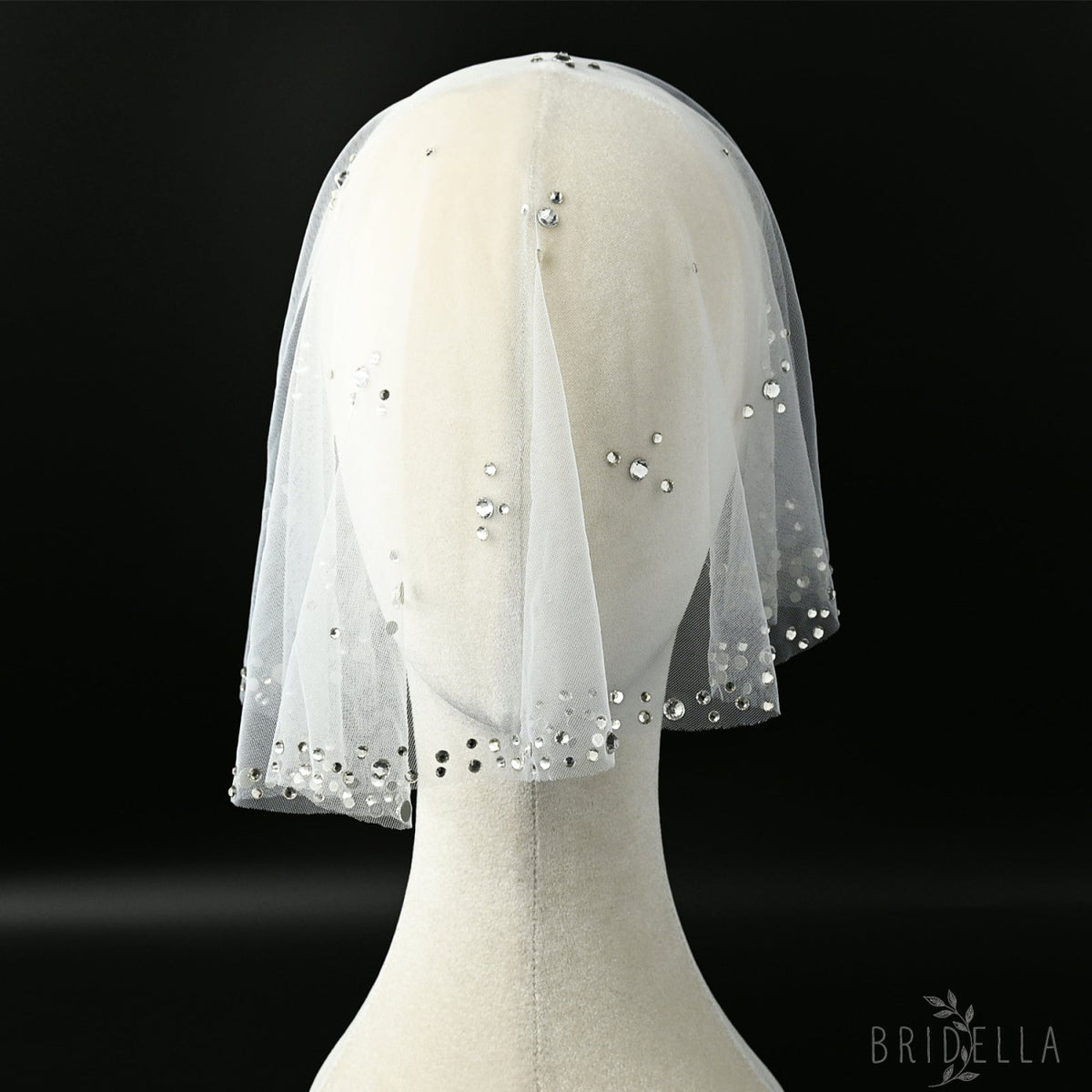 Ivory Rhinestone Mesh Bridal Face Veil Blusher Veil - Bridella BMA14-W - face veil
