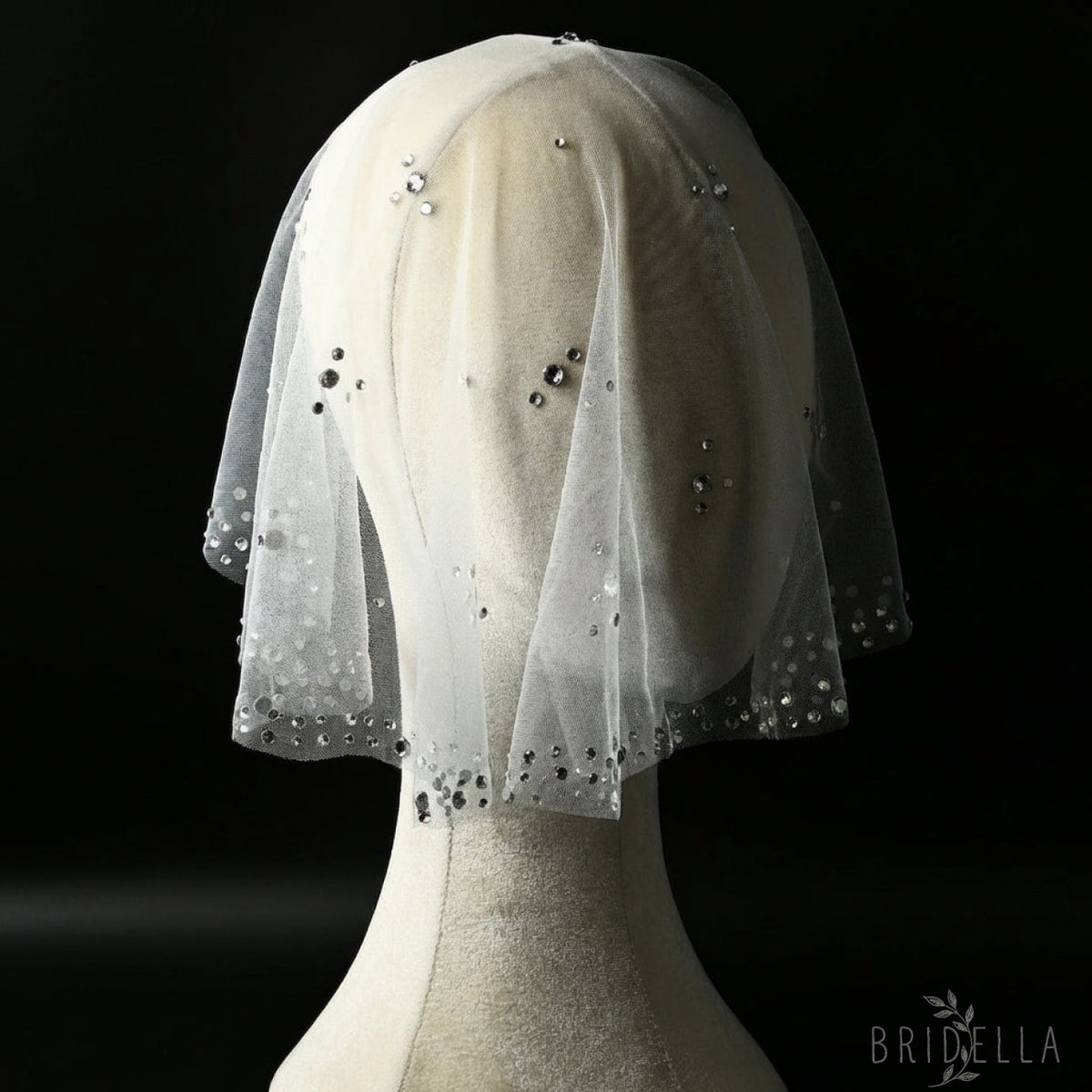 Ivory Rhinestone Mesh Bridal Face Veil Blusher Veil - Bridella BMA14-W - face veil