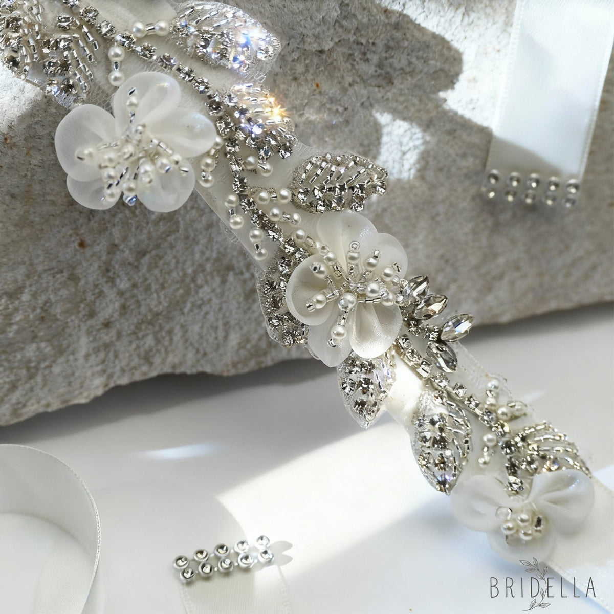 Ivory Rhinestone & Pearl Belt - Ivory - Belts