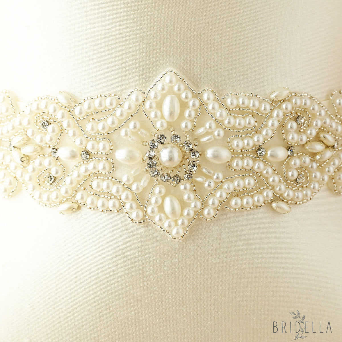 Ivory Rhinestone & Pearl Belt - Ivory - Blets