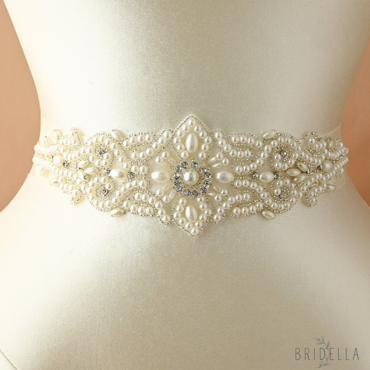 Ivory Rhinestone & Pearl Belt - Ivory - Blets