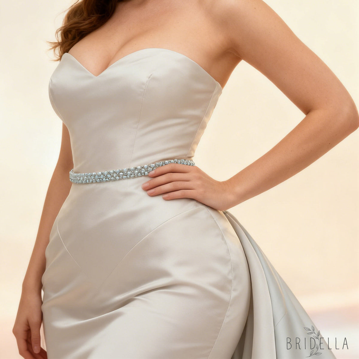 Ivory Rhinestone Pearl Bridal Sash Wedding Dress Belt – Bridella BS134L - Ivory - Belts