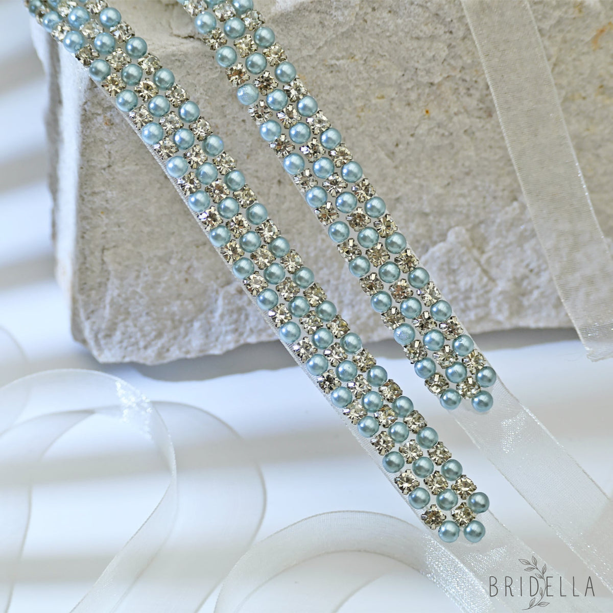 Ivory Rhinestone Pearl Bridal Sash Wedding Dress Belt – Bridella BS134L - Ivory - Belts