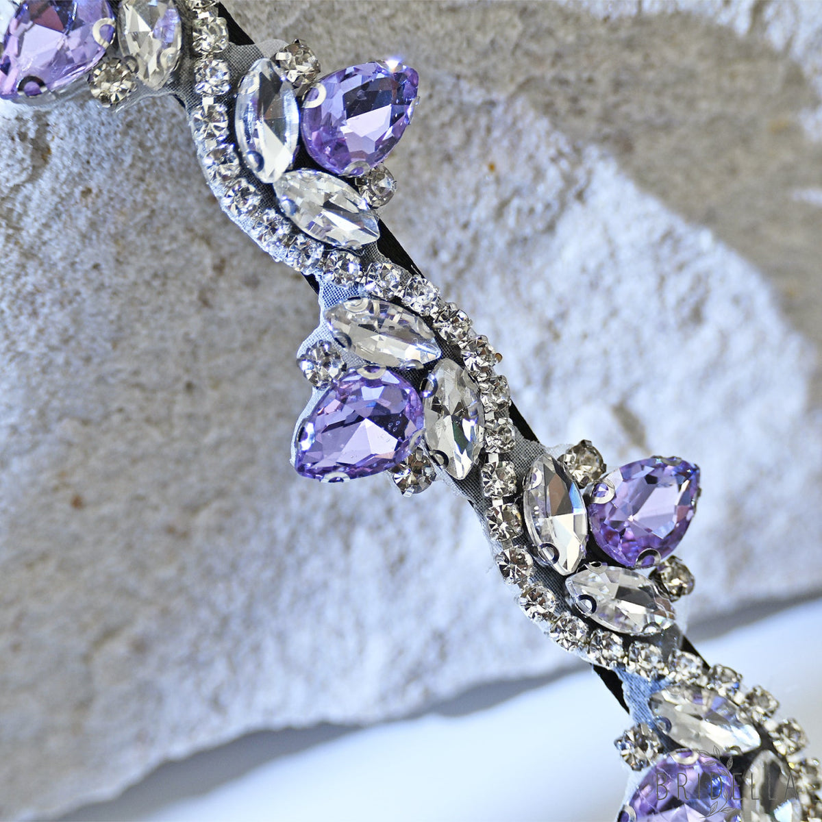 Lavender Rhinestone Bridal Belt with Black Ribbon Waist Sash Bridella BS211-LA - Lavender - Belts