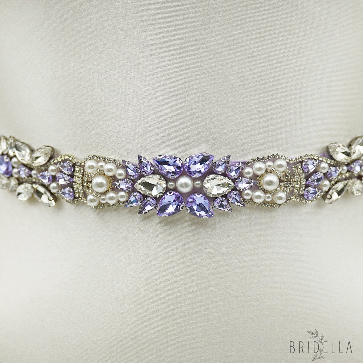 Lavender Rhinestone Pearl Bridal Sash Ribbon Wedding Dress Belt – Bridella BS258 - Light Purple - Belts