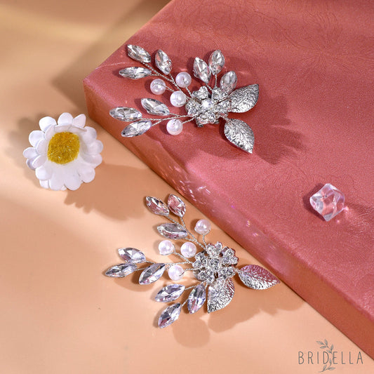 Leaf Rhinestone Bridal Shoe Clips Wedding Heel Decoration - Bridella BHX67 - White