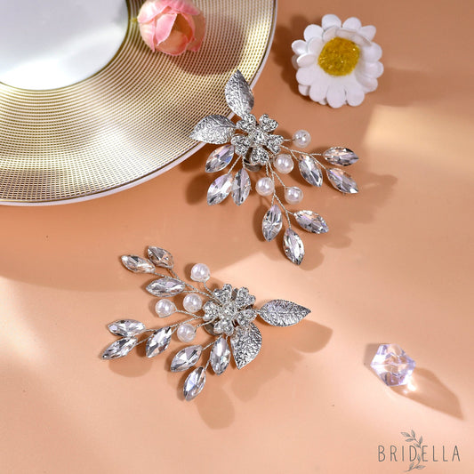 Leaf Rhinestone Bridal Shoe Clips Wedding Heel Decoration - Bridella BHX67 - White